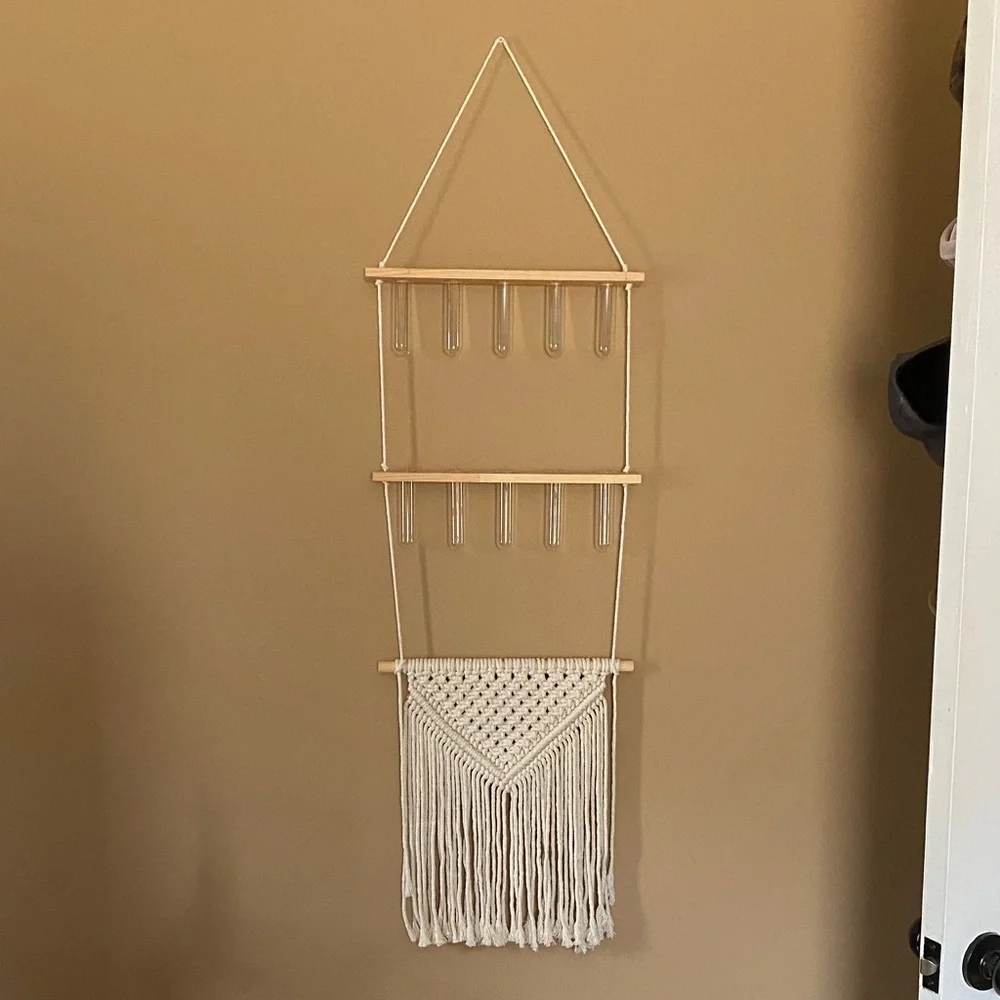 Cream Macrame Wall Hanging with Test Tube Holders